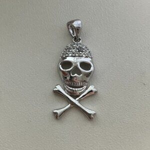 CZ Skull & Crossbones Sterling Silver Pendant
